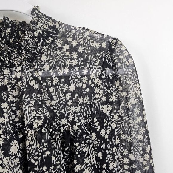Lulus Simple Serenity Black Floral Print Ruffled Top in Black - Size S - Picture 4 of 7